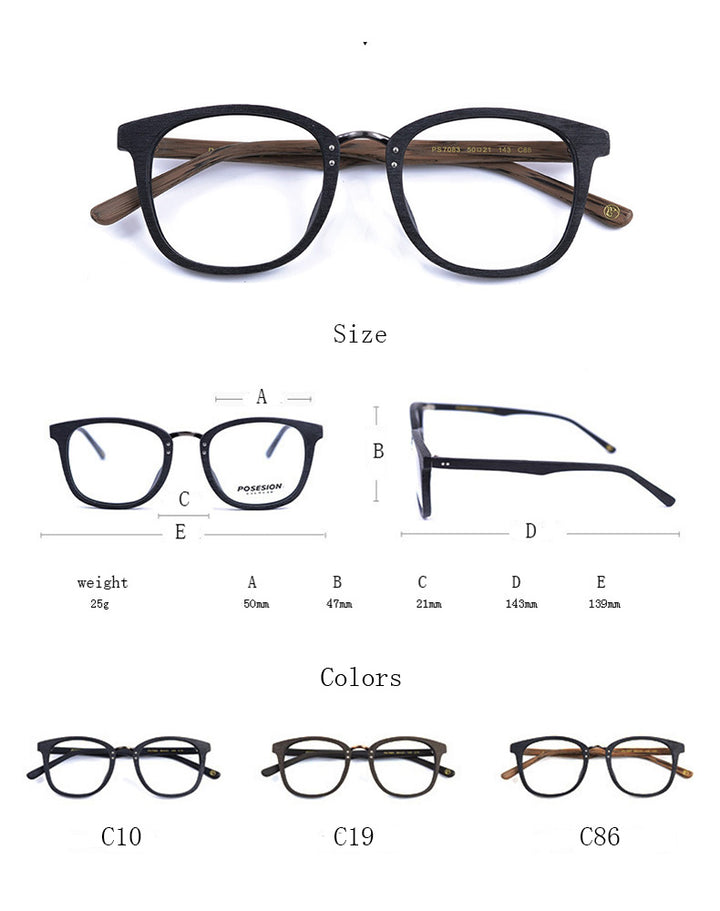 Hdcrafter Men's Full Rim Round Metal Wood Frame Eyeglasses Ps7083 Full Rim Hdcrafter Eyeglasses   