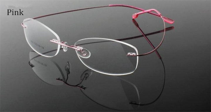Chashma Ottica Unisex Rimless Rectangle Titanium Eyeglasses Frp1510 Rimless Chashma Ottica pink