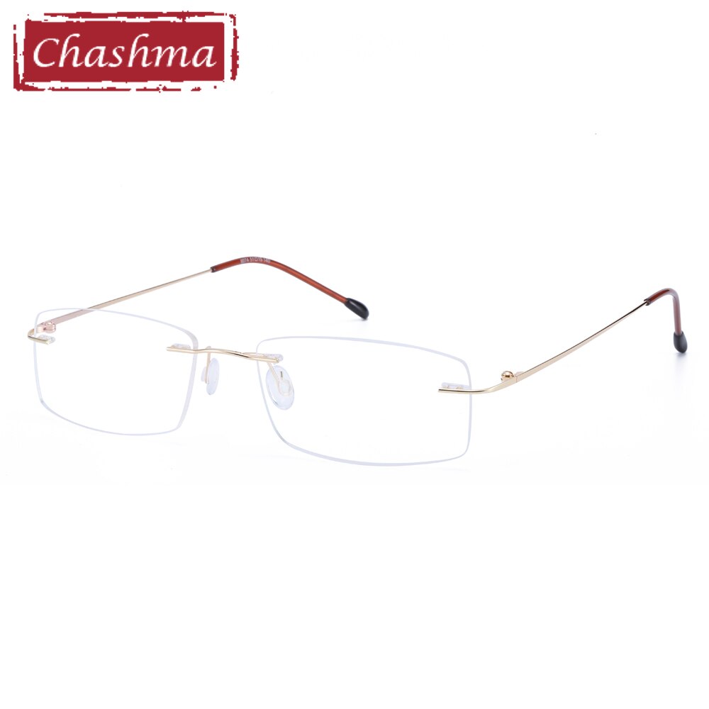 Chashma Men's Rimless Rectangular Titanium Eyeglasses 1189 Rimless Chashma Gold