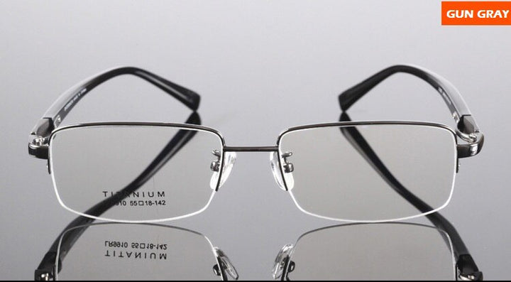 Chashma Ottica Men's Semi Rim Rectangle Square Titanium Eyeglasses Lr9910 Semi Rim Chashma Ottica Gun Gray