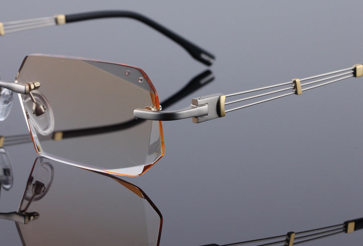 Reven Jate 58128 Pure Titanium Rimless Diamond Cutting Man Glasses Frame Eyeglasses (Silver) Rimless Reven Jate