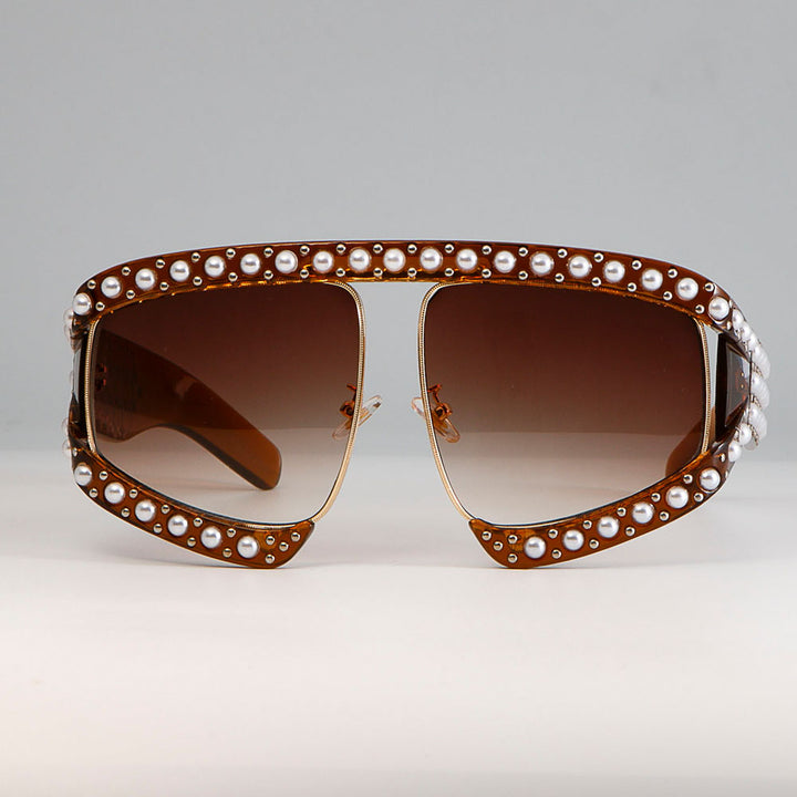 CCspace Women's Full Rim Resin Goggle Frame Pearl Oversized Sunglasses 45448 Sunglasses CCspace Sunglasses