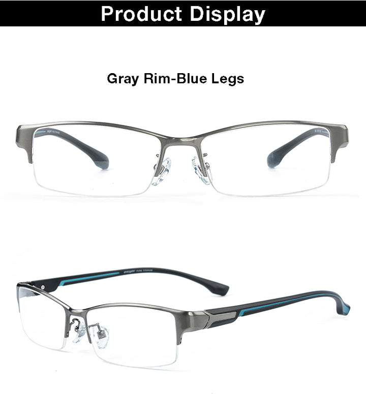 Reven Jate Men's Semi Rim Rectangle Titanium Eyeglasses L266 Semi Rim Reven Jate