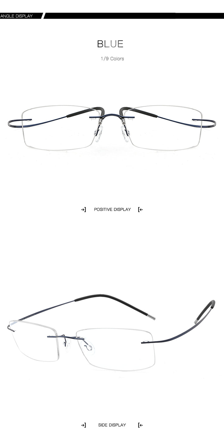 Hdcrafter Rimless Rectangle Titanium Frame Eyeglasses Unisex Rimless Hdcrafter Eyeglasses