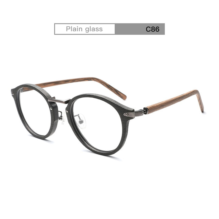 Hdcrafter Unisex Full Rim Round Acetate Eyeglasses Acetate Round Wood Grain Bc06 Full Rim Hdcrafter Eyeglasses Black Brown C86