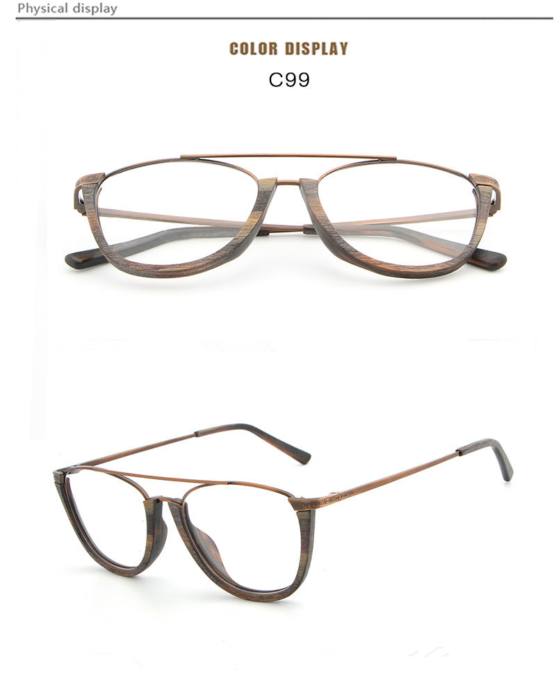 Hdcrafter Unisex Full Rim Round Double Bridge Wood Metal Frame Eyeglasses Hb032 Full Rim Hdcrafter Eyeglasses