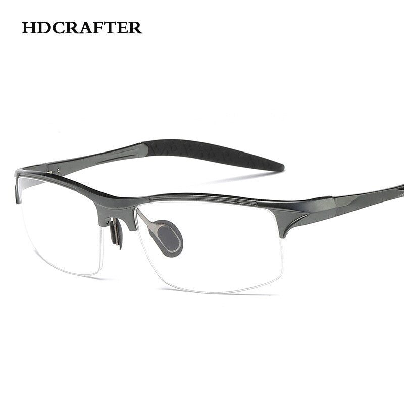 Hdcrafter Men's Semi Rim Square Rectangle Aluminun Alloy Frame Eyeglasses L8177 Semi Rim Hdcrafter Eyeglasses gray