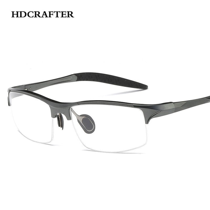 Hdcrafter Men's Semi Rim Square Rectangle Aluminun Alloy Frame Eyeglasses L8177 Semi Rim Hdcrafter Eyeglasses gray