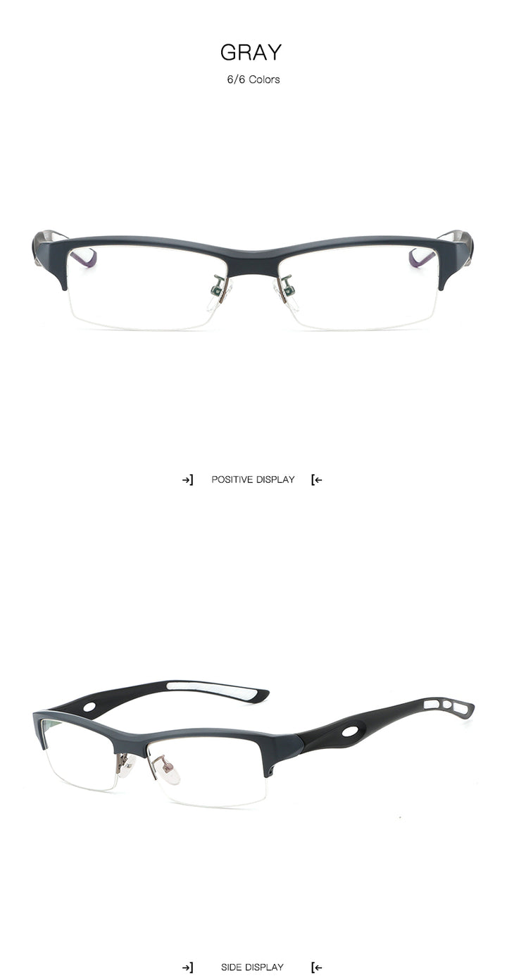 Hdcrafter Men's TR 90 Rectangle Semi Rim Frame Eyeglasses L1077 Semi Rim Hdcrafter Eyeglasses