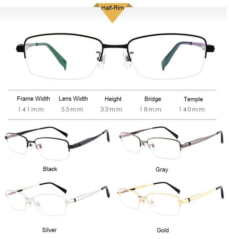 Hotochki Men's Full/Semi Rim Titanium Frame Progressive Reading Glasses 81133 Reading Glasses Hotochki