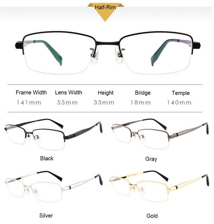 Hotochki Men's Full/Semi Rim Titanium Frame Progressive Reading Glasses 81133 Reading Glasses Hotochki