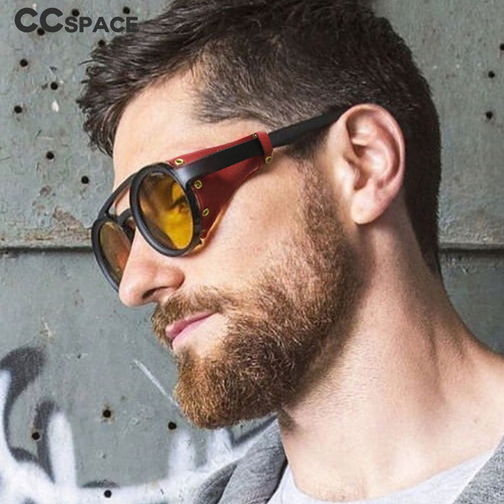 CCspace Men's Full Rim Round Resin Double Bridge Frame Sunglasses 45746 Sunglasses CCspace Sunglasses
