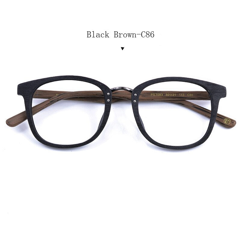 Hdcrafter Men's Full Rim Round Metal Wood Frame Eyeglasses Ps7083 Full Rim Hdcrafter Eyeglasses BlackBrown