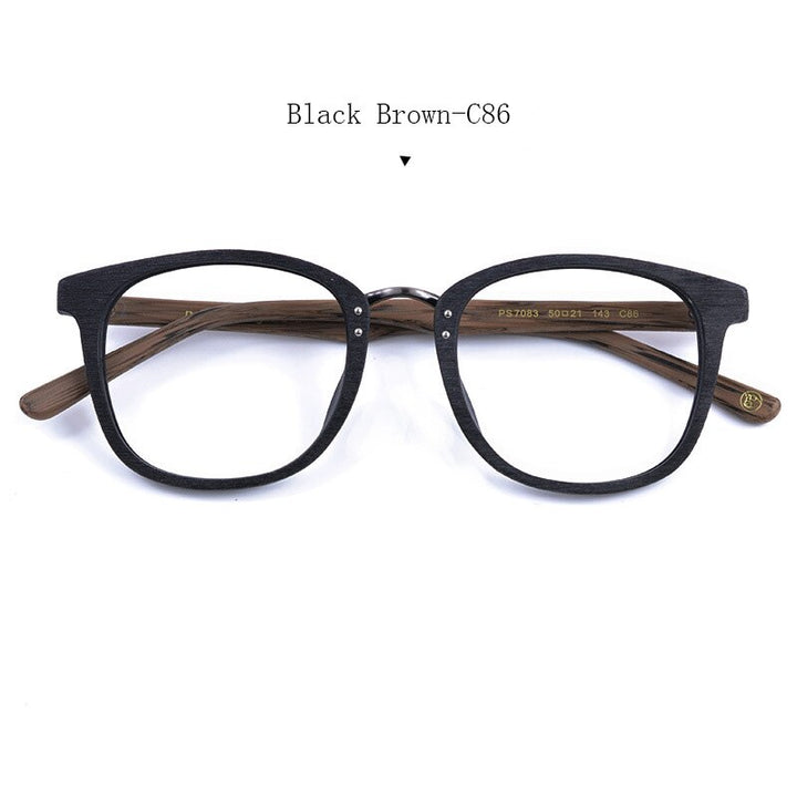 Hdcrafter Men's Full Rim Round Metal Wood Frame Eyeglasses Ps7083 Full Rim Hdcrafter Eyeglasses BlackBrown