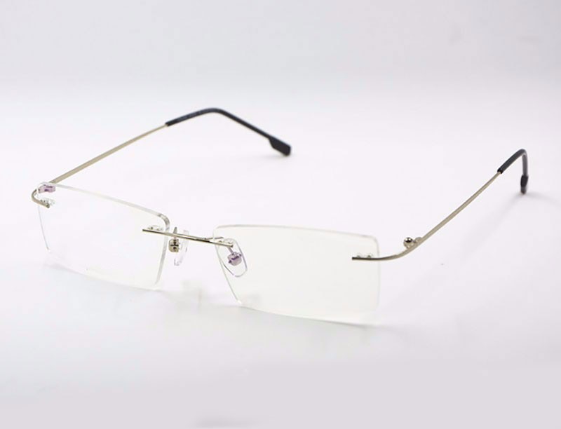Reven Jate Unisex Rimless Square Titanium Eyeglasses R522 Rimless Reven Jate Silver
