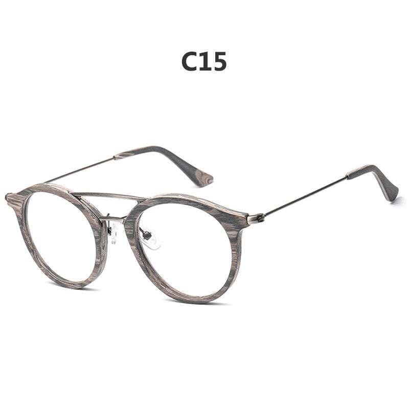 Hdcrafter Unisex Full Rim Round Wood Alloy Double Bridge Eyeglasses 4821 Full Rim Hdcrafter Eyeglasses C15