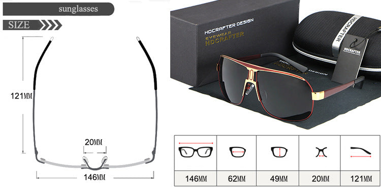 Hdcrafter Men's Full Rim Alloy Rectangle Frame Polarized Sunglasses Le028 Sunglasses HdCrafter Sunglasses