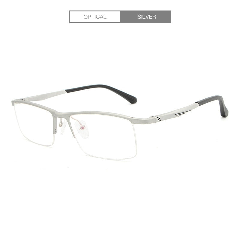 Hdcrafter Men's Semi Rim Rectangle Alloy Frame Eyeglasses Lp6236 Semi Rim Hdcrafter Eyeglasses Silver
