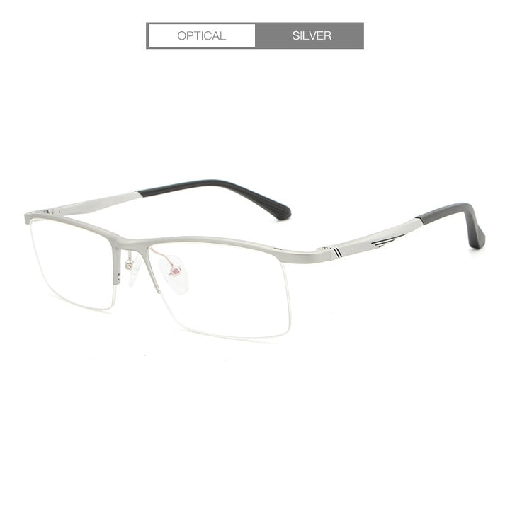 Hdcrafter Men's Semi Rim Rectangle Alloy Frame Eyeglasses Lp6236 Semi Rim Hdcrafter Eyeglasses Silver
