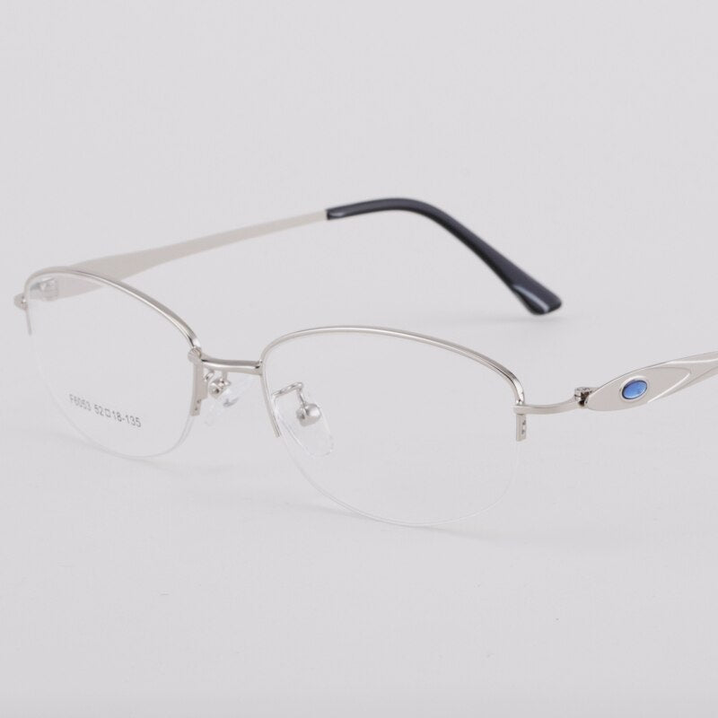 Women's Semi Rim Alloy Frame Eyeglasses 6053 Semi Rim Bclear Silver