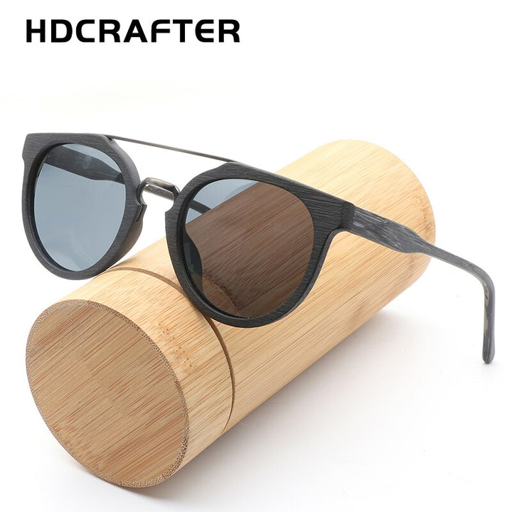 Hdcrafter Unisex Full Rim Round Wood Metal Frame Polarized Sunglasses Lhb023 Sunglasses HdCrafter Sunglasses   