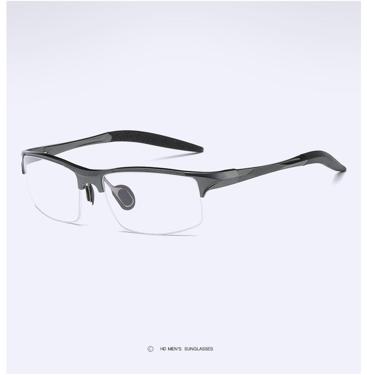 Hdcrafter Men's Semi Rim Square Rectangle Aluminun Alloy Frame Eyeglasses L8177 Semi Rim Hdcrafter Eyeglasses