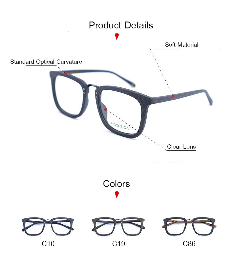 Hdcrafter Men's Full Rim Square Wood Alloy Frame Eyeglasses Ps7085 Full Rim Hdcrafter Eyeglasses