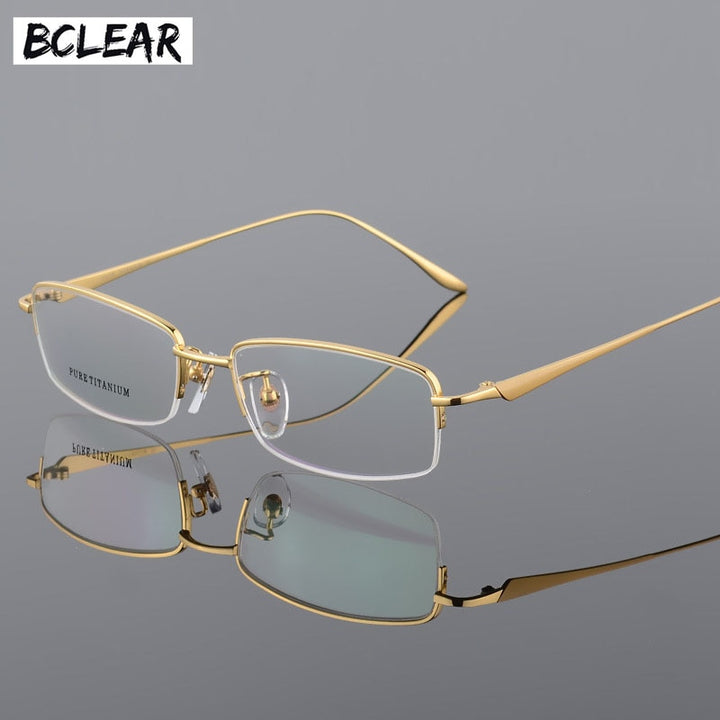 Unisex Titanium Half Rim Eyeglasses Round Box Frame 8272 Semi Rim Bclear Gold