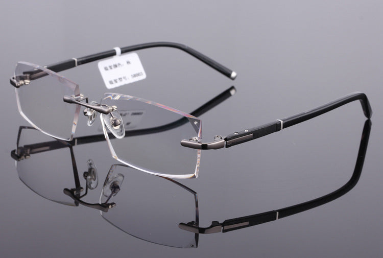 Reven Jate 58003 Pure Titanium Rimless Diamond Cutting Man Glasses Frame Eyeglasses (Gray) Rimless Reven Jate