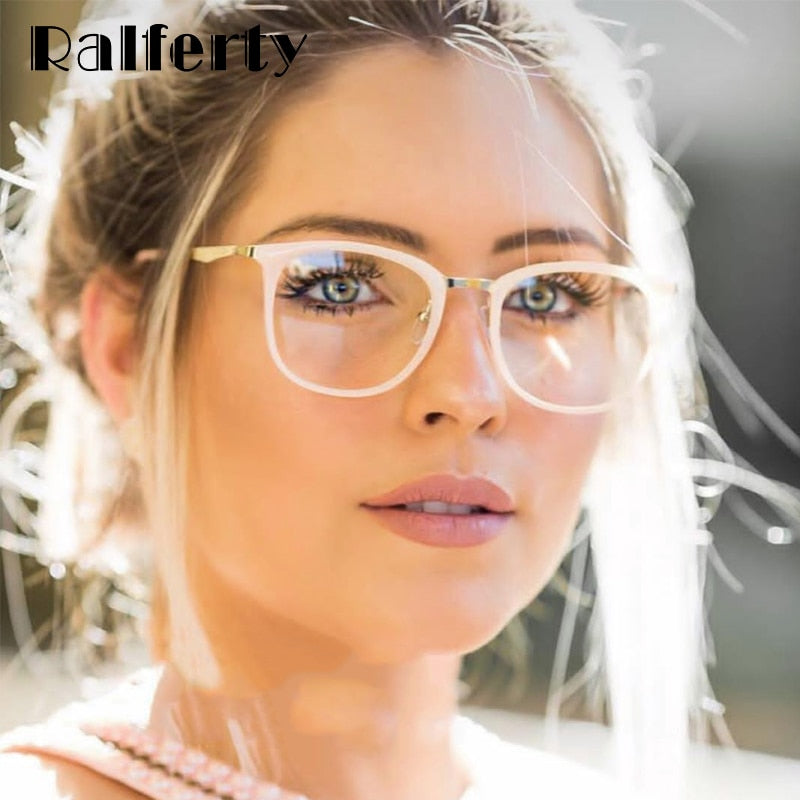 Ralferty Women's Full Rim Square Acetate Alloy Eyeglasses F92128 Full Rim Ralferty