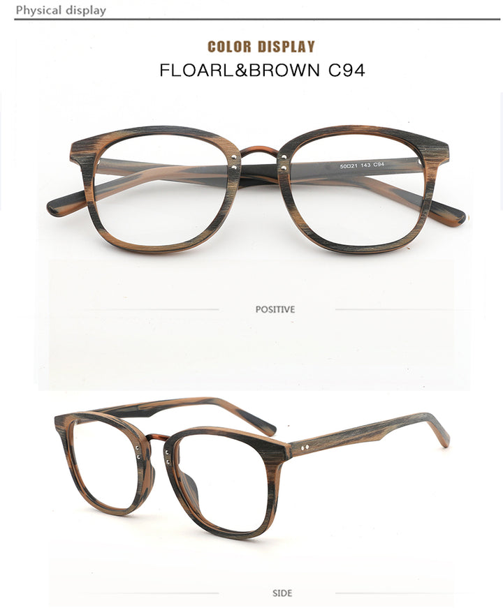 Hdcrafter Unisex Full Rim Round Square Wood Metal Frame Eyeglasses Hb029 Full Rim Hdcrafter Eyeglasses