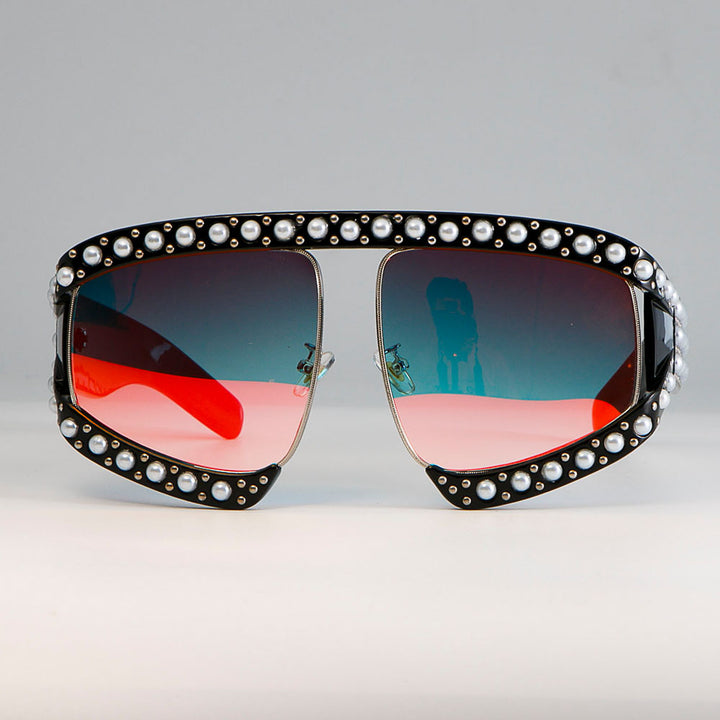 CCspace Women's Full Rim Resin Goggle Frame Pearl Oversized Sunglasses 45448 Sunglasses CCspace Sunglasses