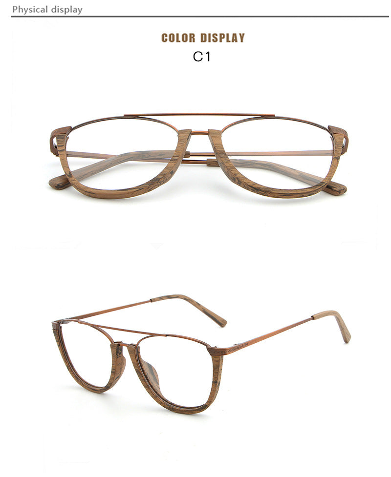 Hdcrafter Unisex Full Rim Round Double Bridge Wood Metal Frame Eyeglasses Hb032 Full Rim Hdcrafter Eyeglasses