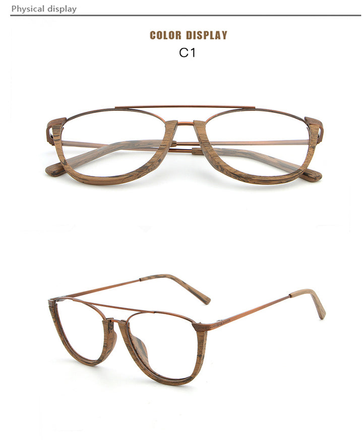 Hdcrafter Unisex Full Rim Round Double Bridge Wood Metal Frame Eyeglasses Hb032 Full Rim Hdcrafter Eyeglasses