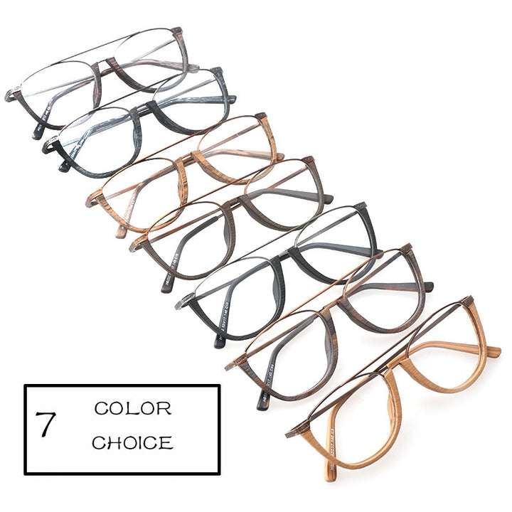 Hdcrafter Unisex Full Rim Round Double Bridge Wood Metal Frame Eyeglasses Hb032 Full Rim Hdcrafter Eyeglasses