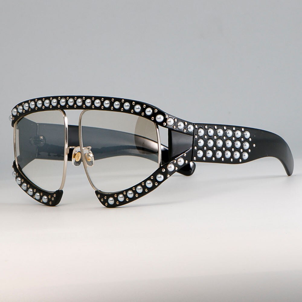 CCspace Women's Full Rim Resin Goggle Frame Pearl Oversized Sunglasses 45448 Sunglasses CCspace Sunglasses C2 black clear