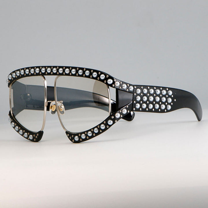 CCspace Women's Full Rim Resin Goggle Frame Pearl Oversized Sunglasses 45448 Sunglasses CCspace Sunglasses C2 black clear