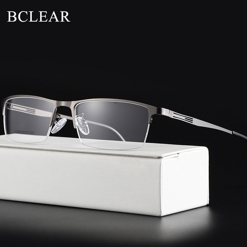 Men's Titanium Alloy Square Semi Rim Eyeglasses Sc2539 Semi Rim Bclear