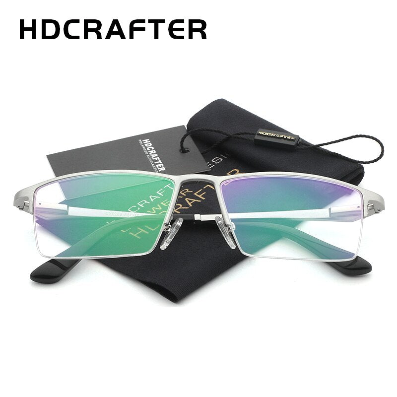 Hdcrafter Unisex Semi Rim Titanium Rectangular Square Frame Eyeglasses Lp6265 Semi Rim Hdcrafter Eyeglasses   