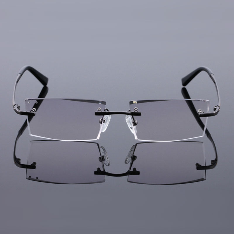 Reven Jate 5904 Titanium Rimless Diamond Cutting Man Glasses Frame Eyeglasses (Black) Rimless Reven Jate