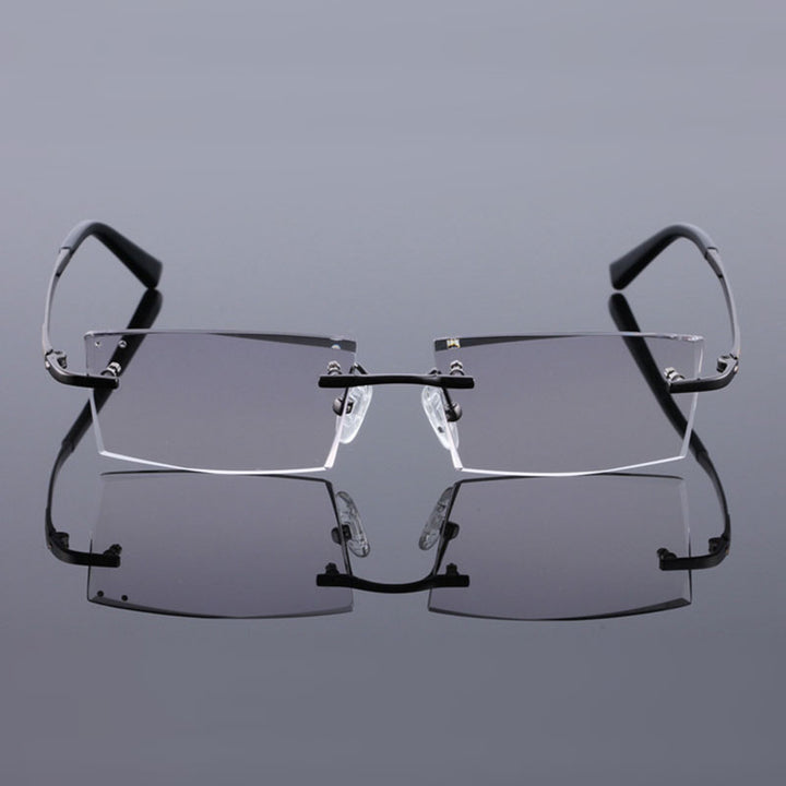 Reven Jate 5904 Titanium Rimless Diamond Cutting Man Glasses Frame Eyeglasses (Black) Rimless Reven Jate