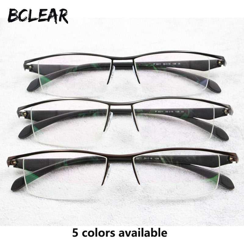 Bclear Men's Eyeglasses Semi Rim Square Titanium Alloy Semi Rim Bclear
