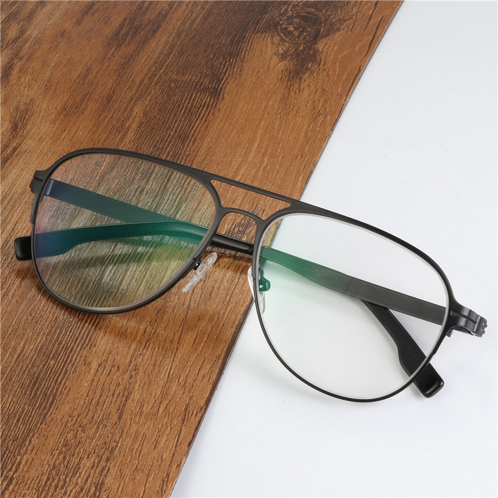 Hotony Men's Full Rim Round Alloy Double Bridge Frame Eyeglasses Full Rim Hotony