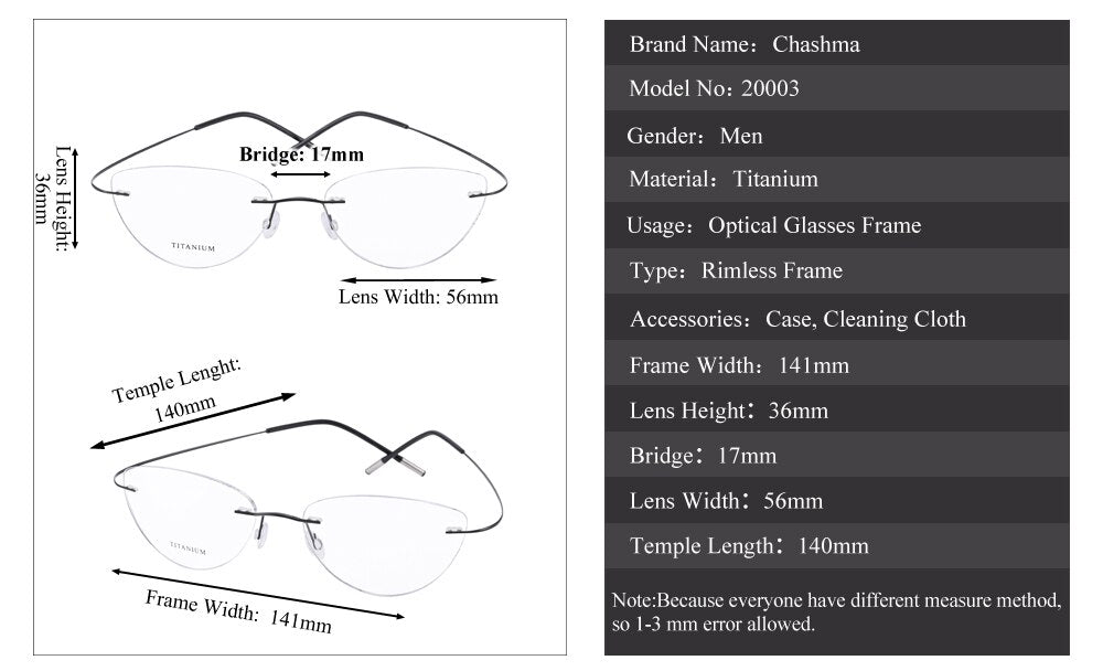 Chashma Ottica Unisex Rimless Triangle Cat Eye Tr 90 Titanium Eyeglasses 20003 Rimless Chashma Ottica