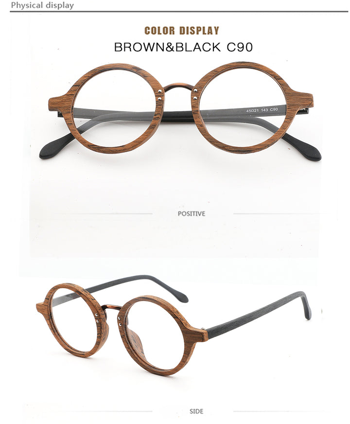 Hdcrafter Unisex Full Rim Round Wood Frame Eyeglasses Lhb028 Full Rim Hdcrafter Eyeglasses