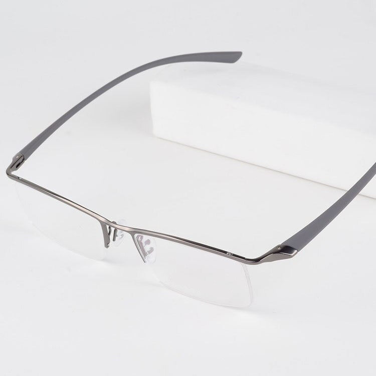 Bclear Men's Eyeglasses Titanium Alloy Half Rim Small Faces P8190 Semi Rim Bclear gray