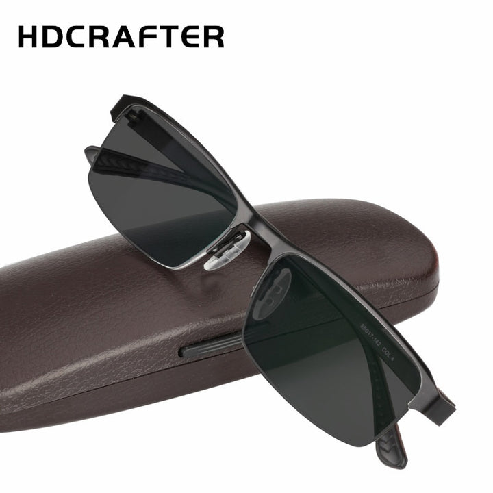 Hdcrafter Men's Semi Rim Rectangle Titanium Alloy Frame Photochromic Reading Glasses 9bs Reading Glasses Hdcrafter Eyeglasses