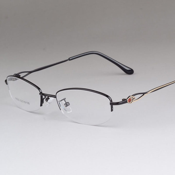 Women's Alloy Semi Rim Frame Eyeglasses  F6052 Semi Rim Bclear black