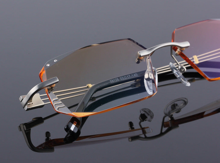 Reven Jate 58128 Pure Titanium Rimless Diamond Cutting Man Glasses Frame Eyeglasses (Silver) Rimless Reven Jate