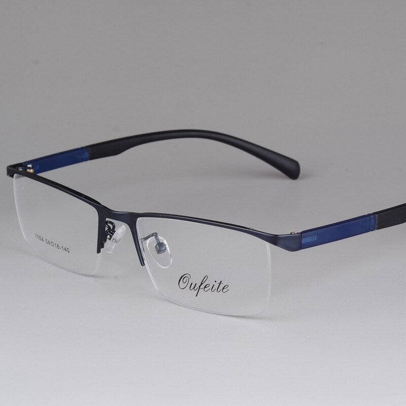 Men's Semi Rim Eyeglasses Alloy Frame S7054 Semi Rim Bclear Blue